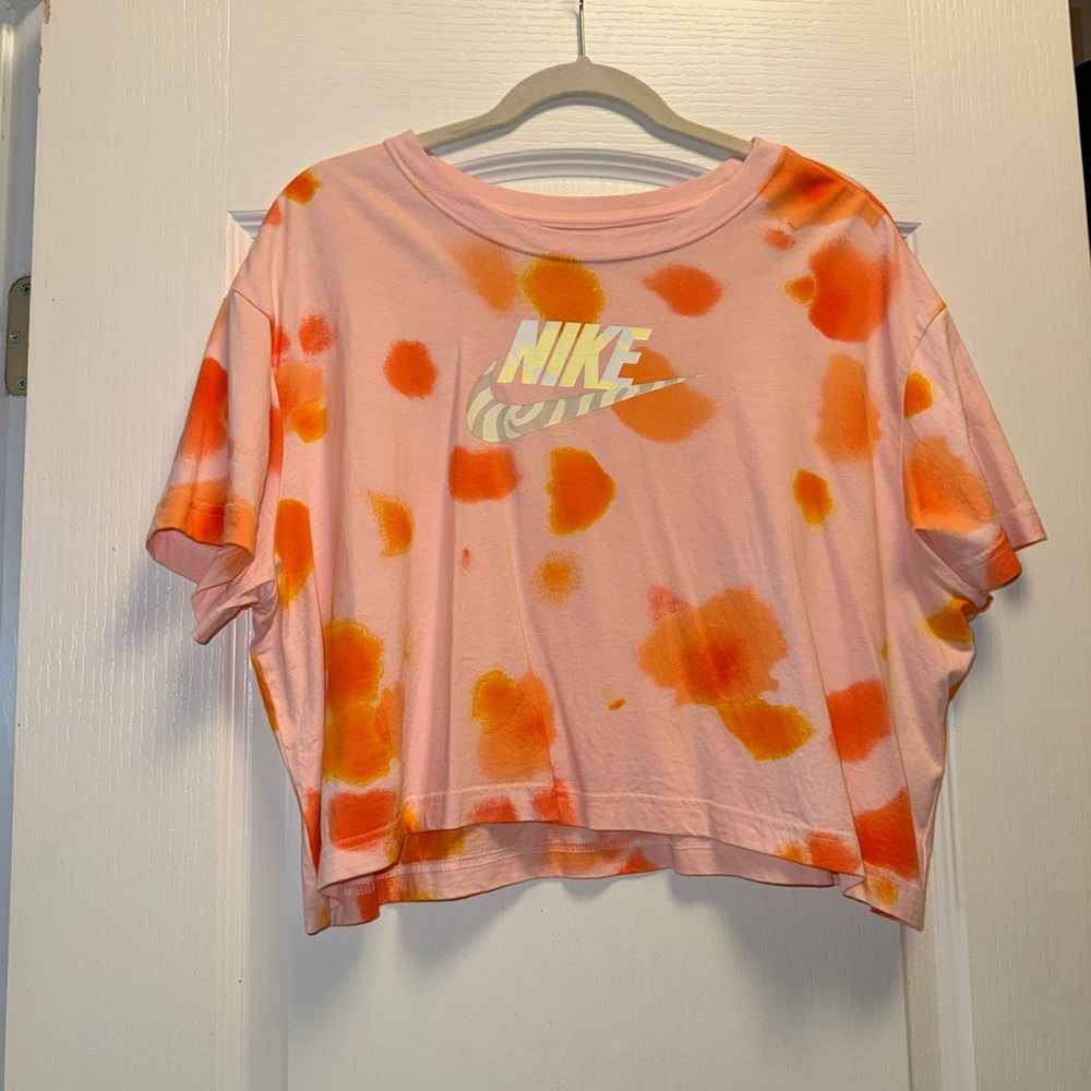 Nike Women's Pink and Orange Tie-Dye Crop Top